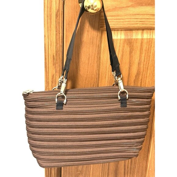 Bam Bags Unisex Nylon Zippered Purse Crossbody Tote Bag Brown - Picture 2 of 10